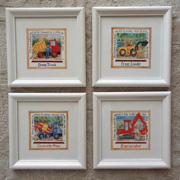 Child Wall Art Boys Kids Pictures Construction Equipment Trucks Framed Lila Rose - Picture 1 of 6
